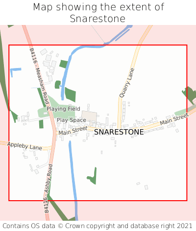 Map showing extent of Snarestone as bounding box