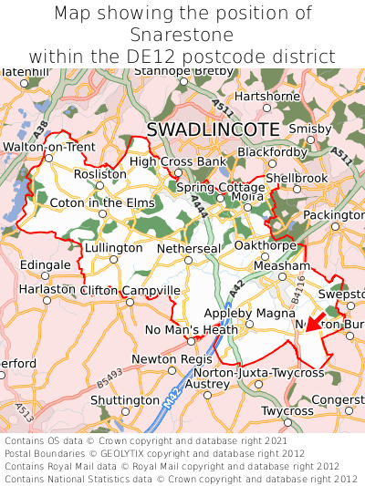 Map showing location of Snarestone within DE12
