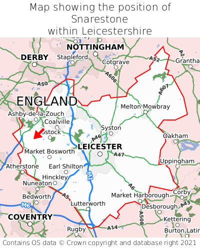 Map showing location of Snarestone within Leicestershire