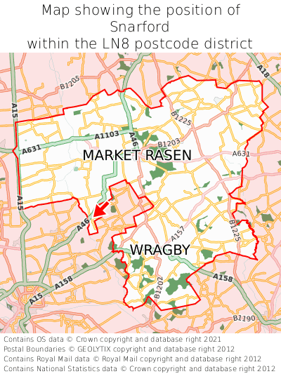 Map showing location of Snarford within LN8