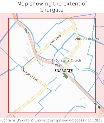 Map showing extent of Snargate as bounding box