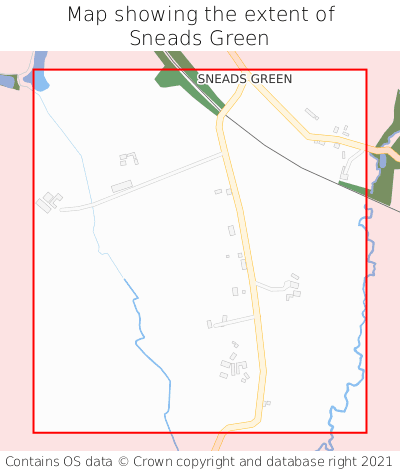 Map showing extent of Sneads Green as bounding box