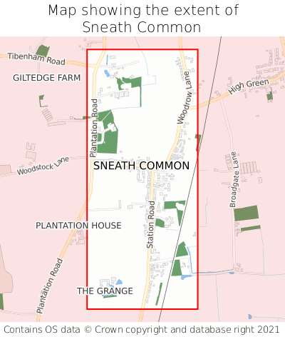 Map showing extent of Sneath Common as bounding box