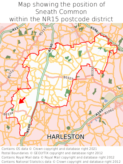 Map showing location of Sneath Common within NR15