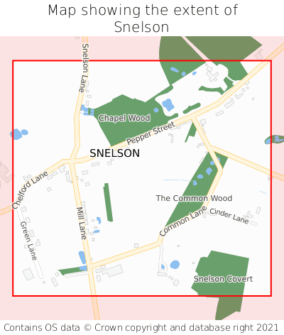 Map showing extent of Snelson as bounding box