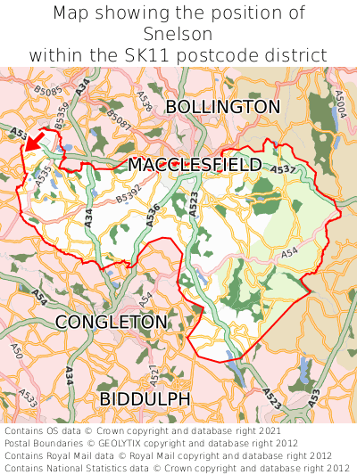 Map showing location of Snelson within SK11