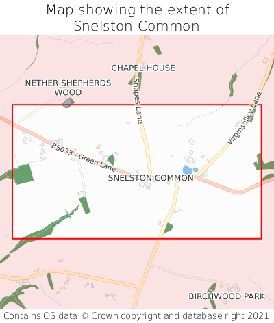 Map showing extent of Snelston Common as bounding box