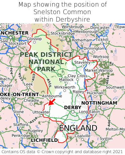 Map showing location of Snelston Common within Derbyshire