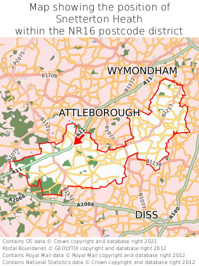 Map showing location of Snetterton Heath within NR16