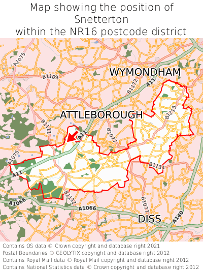 Map showing location of Snetterton within NR16