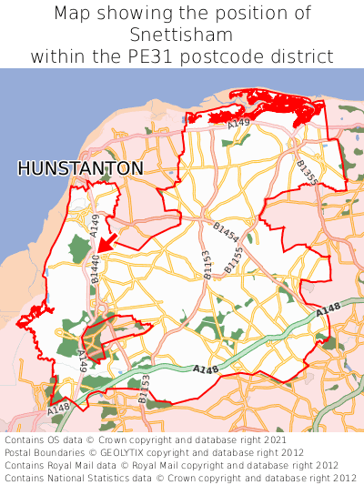 Map showing location of Snettisham within PE31