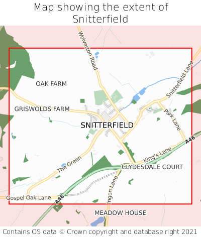 Map showing extent of Snitterfield as bounding box