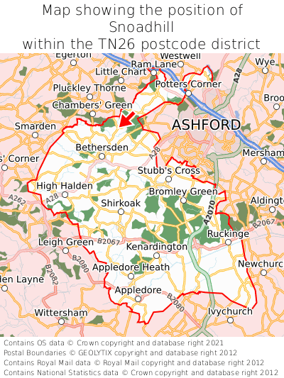 Map showing location of Snoadhill within TN26