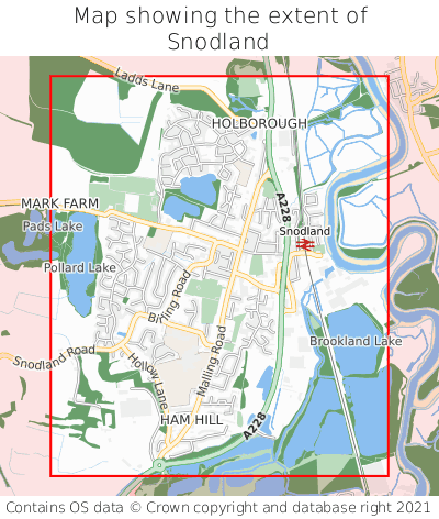 Map showing extent of Snodland as bounding box