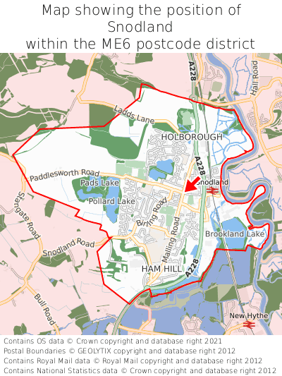 Map showing location of Snodland within ME6