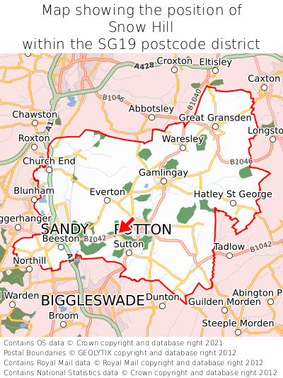 Map showing location of Snow Hill within SG19