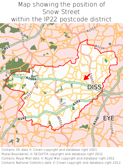 Map showing location of Snow Street within IP22