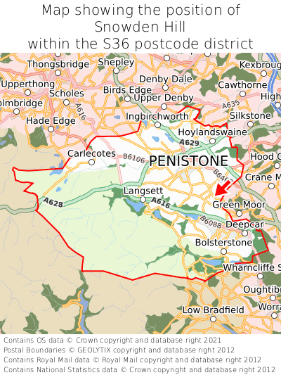 Map showing location of Snowden Hill within S36