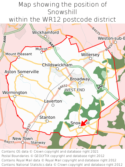 Map showing location of Snowshill within WR12
