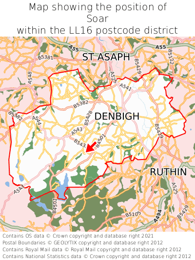 Map showing location of Soar within LL16