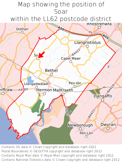 Map showing location of Soar within LL62