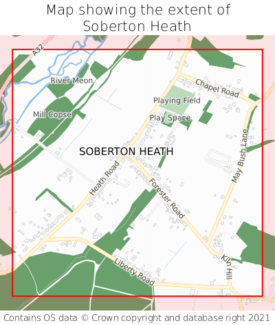 Map showing extent of Soberton Heath as bounding box