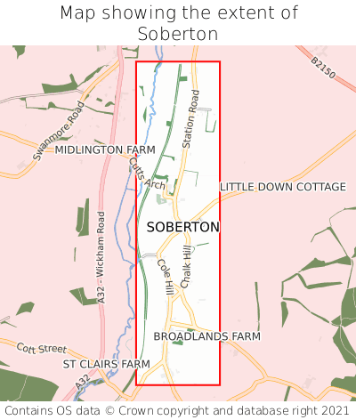 Map showing extent of Soberton as bounding box