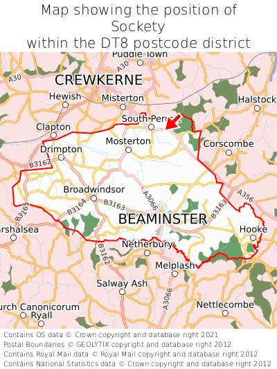 Map showing location of Sockety within DT8