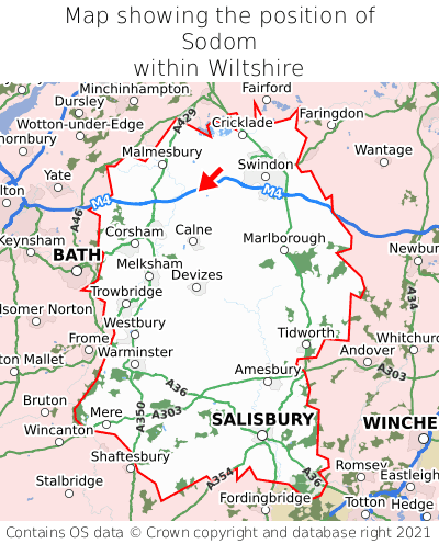 Map showing location of Sodom within Wiltshire
