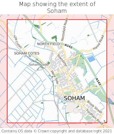 Map showing extent of Soham as bounding box