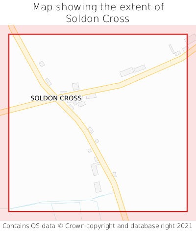 Map showing extent of Soldon Cross as bounding box