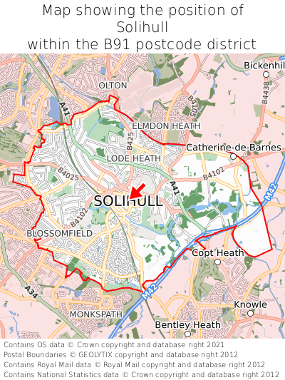 Map showing location of Solihull within B91