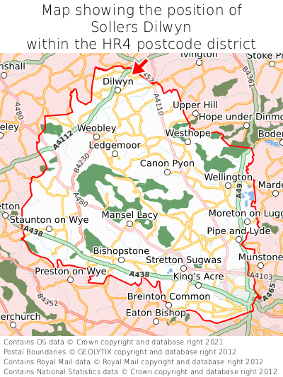 Map showing location of Sollers Dilwyn within HR4