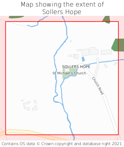 Map showing extent of Sollers Hope as bounding box