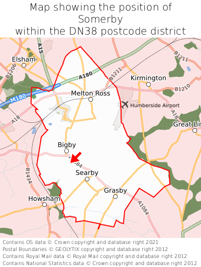 Map showing location of Somerby within DN38