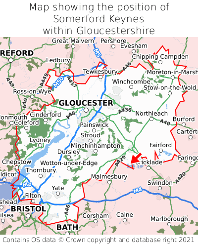 Map showing location of Somerford Keynes within Gloucestershire