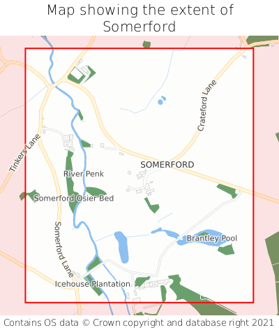 Map showing extent of Somerford as bounding box