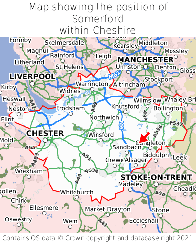 Map showing location of Somerford within Cheshire
