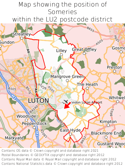 Map showing location of Someries within LU2