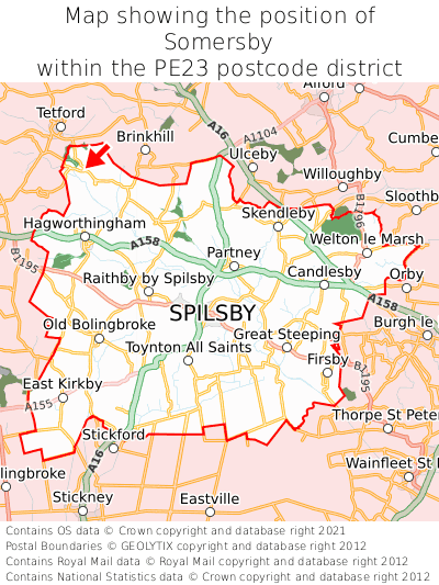 Map showing location of Somersby within PE23