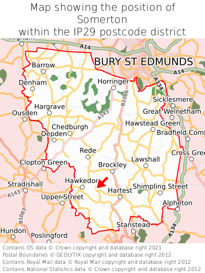 Map showing location of Somerton within IP29
