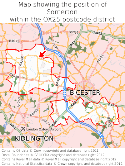 Map showing location of Somerton within OX25