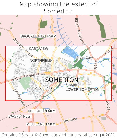 Map showing extent of Somerton as bounding box