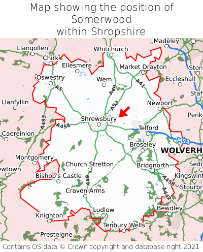 Map showing location of Somerwood within Shropshire