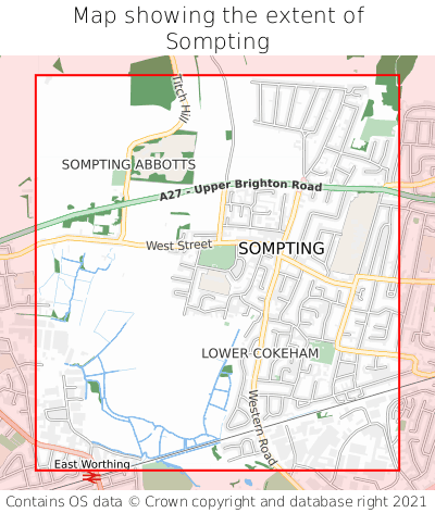 Map showing extent of Sompting as bounding box