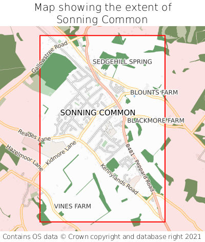 Map showing extent of Sonning Common as bounding box