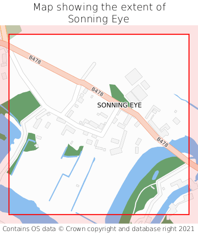 Map showing extent of Sonning Eye as bounding box