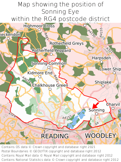 Map showing location of Sonning Eye within RG4