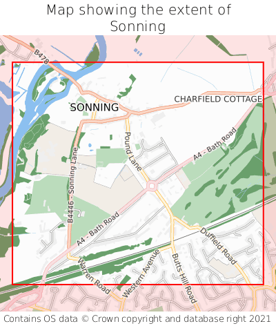 Map showing extent of Sonning as bounding box
