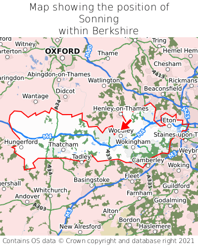 Map showing location of Sonning within Berkshire